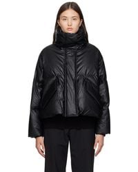 MM6 by Maison Martin Margiela - Black Embroidered Faux-leather Down Jacket - Lyst