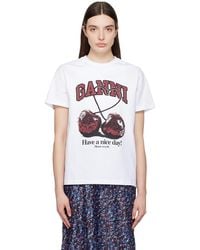 Ganni - T-shirt relaxed cherry blanc - Lyst