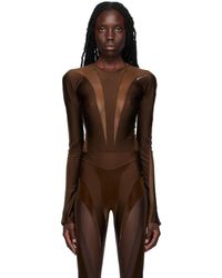 Mugler - Brown Illusion Shaping Bodysuit - Lyst