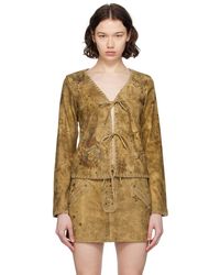 Guess USA - Tan Printed Suede Blouse - Lyst