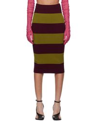 Dries Van Noten - Burgundy & Khaki Striped Midi Skirt - Lyst