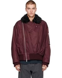 Simone Rocha - Burgundy Draped Faux Fur Bomber Jacket - Lyst