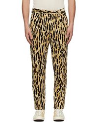 Wacko Maria Leopard Pleated 'guilty Parties' Pants - Natural