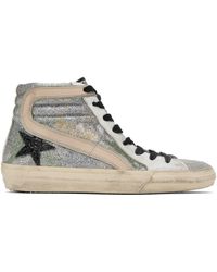 Golden Goose - Silver & White Slide Classic High-top Sneakers - Lyst