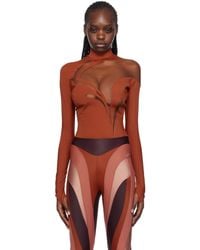 Mugler - Justaucorps brun clair à ornements en spirale - Lyst