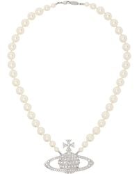 Vivienne Westwood - Collier Argenté Et Blanc À Orbe En Bas-Relief Et À Perles - Lyst