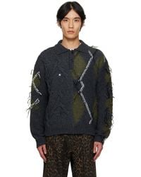 ANDERSSON BELL - Pull De Style Polo Gris Et Vert En Tricot Anglais À Motif Argyle - Lyst