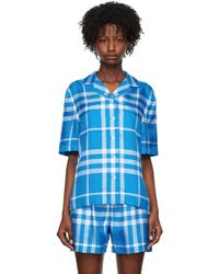 Burberry - Blue exaggerated Check Shirt - Lyst