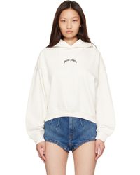 Palm Angels - Pull À Capuche Écourté Et Décontracté Blanc Cassé À Logo Incurvé - Lyst