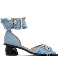 Ganni - Denim Feminine Buckle Open Cut Heels - Lyst