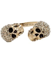 Alexander McQueen Gold Twin Skull Ring - Metallic