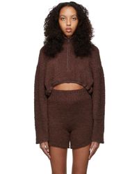 Skims Cosy Knit Cropped Sweatshirt - Brown