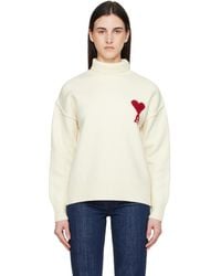 Ami Paris - Off- Contrasted Ami De Coeur Funnel Neck Sweater - Lyst