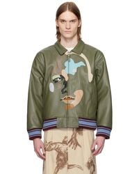 Kidsuper - グリーン Patchwork Face レザー バーシティジャケット - Lyst