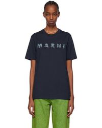 Marni - T-shirt bleu marine à image à logo imprimée - Lyst