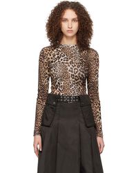 Ganni - Leopard Printed Mesh Long Sleeve T-Shirt - Lyst