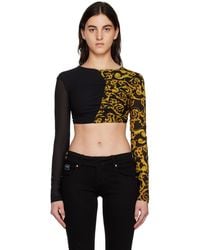 Versace Jeans Couture - Black & Yellow Cropped Blouse - Lyst