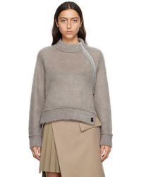 Sacai - Gray Offset Zip Sweater - Lyst