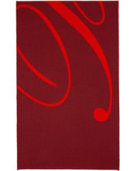 Burberry - Burgundy & Red Logo Wool Silk Scarf - Lyst
