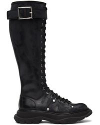 Alexander McQueen - Black Tread Lace-up Tall Boots - Lyst