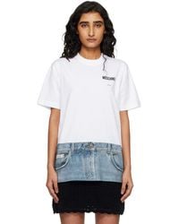 Moschino - T-Shirt Blanc En Jersey De Coton Bio À Imprimés - Lyst