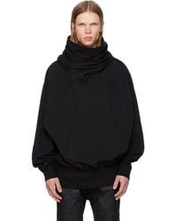Julius - Pull À Capuche Noir À Col Drapé - Lyst