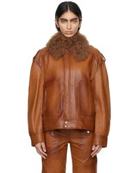 Blumarine - Brown Detachable Collar Leather Jacket - Lyst