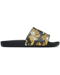 Versace Jeans Couture - Sandales À Enfiler Noir Et Doré À Motif Barocco - Lyst
