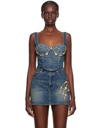 Area - Embellished Claw Cup Denim Bustier - Lyst