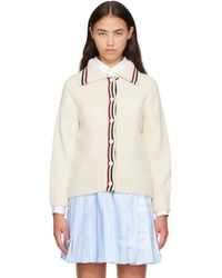 Thom Browne - Off- Donegal Rwb Stripe Hector Pointelle Cardigan - Lyst