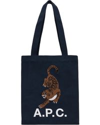 A.P.C. - Cabas Lou Bleu Marine À Image De Tigre - Lyst
