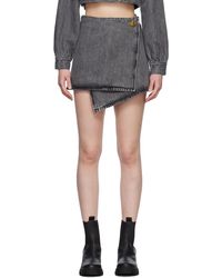 Ganni - Gray Wrap Denim Miniskirt - Lyst