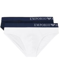 Emporio Armani - Two-pack Navy & White Briefs - Lyst