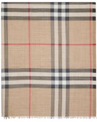 Burberry - Wide Check Wool Silk Scarf - Lyst