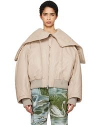 The Attico - Biege Padded Leather Bomber Jacket - Lyst