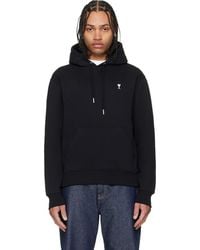 Ami Paris - Pull À Capuche Noir En Coton À Logo Ami De Cœur Contrastant - Lyst