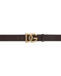 Dolce & Gabbana - Ceinture lux brune en cuir à logo dg - Lyst