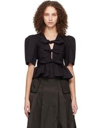 Ganni - Washed Stretch Cotton Tie Strap Blouse - Lyst