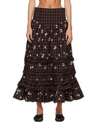 Ganni - Yarn Dyed Check Long Tiered Frill Maxi Skirt - Lyst