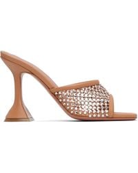 AMINA MUADDI - Tan Lupita Crystal Net Slipper Heeled Sandals - Lyst