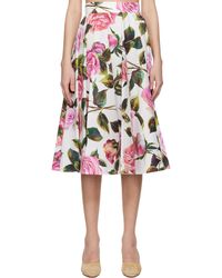 Dolce & Gabbana - Jupe Midi Circulaire Multicolore En Coton À Motif Fleuri Imprimé - Lyst