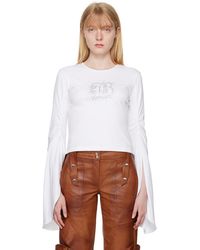 Blumarine - T-Shirt À Manches Longues Blanc À Logo Modifié À Ornements Facettés - Lyst