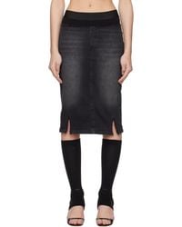 PROTOTYPES - Jupe Crayon Midi Noire En Denim À Taille De Style Boxer - Lyst