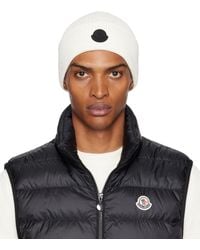 Moncler - Bonnet Blanc Cassé En Coton À Logo - Lyst