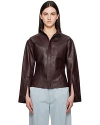 Victoria Beckham - バーガンディ Sculptural レザージャケット - Lyst