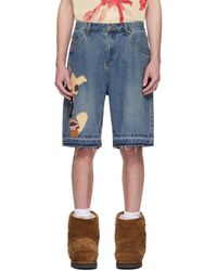 Kidsuper - ブルー Face パッチワーク バギー デニムショートパンツ - Lyst