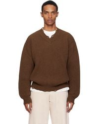 MM6 by Maison Martin Margiela - Pull Brun En Tricot Côtelé De Laine - Lyst