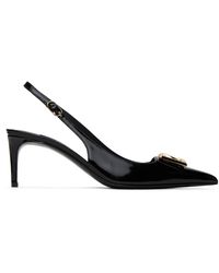 Dolce & Gabbana - Dolce&gabbana Black Polished Calfskin Slingback Heels - Lyst