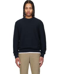 BOSS - Pull Bleu Marine En Tricot Texturé De Coton - Lyst