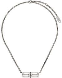 Balenciaga - Collier gris acier à pendentif à logo - Lyst